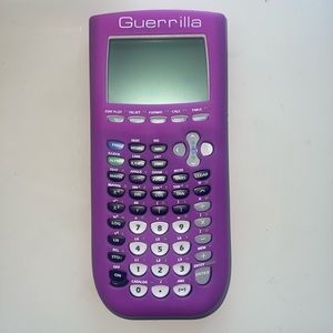 Texas Instruments TI-84 graphing calculator with purple silicone cover